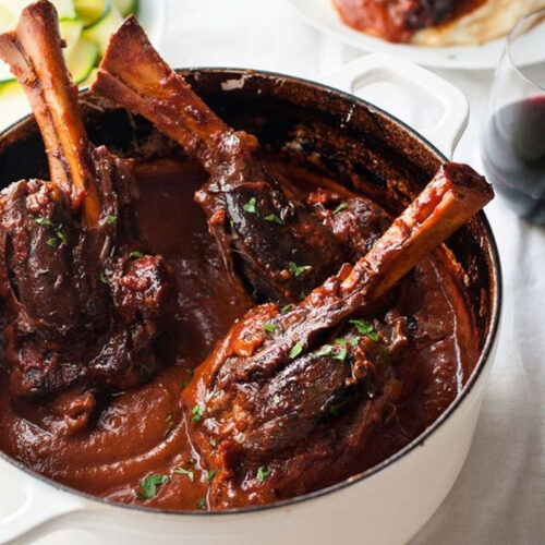 Slow Cooked Lamb Shanks In Red Wine Sauce