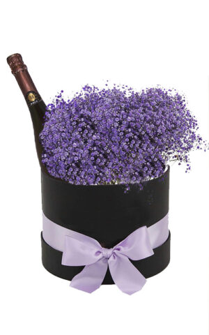 Sparkling Wine & Purple Baby Flowers Gift Box